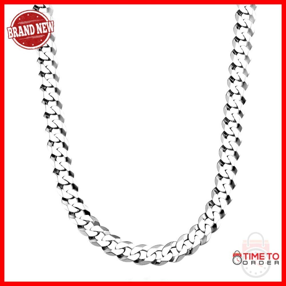9mm Diamond-Cut Cuban Link Chain Necklace, 925 Sterling Silver, 22 Inch